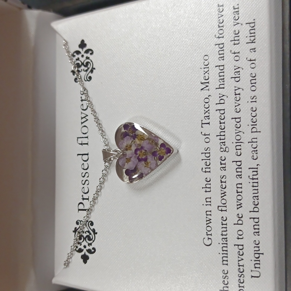 Unique pressed flower Silver plate necklace